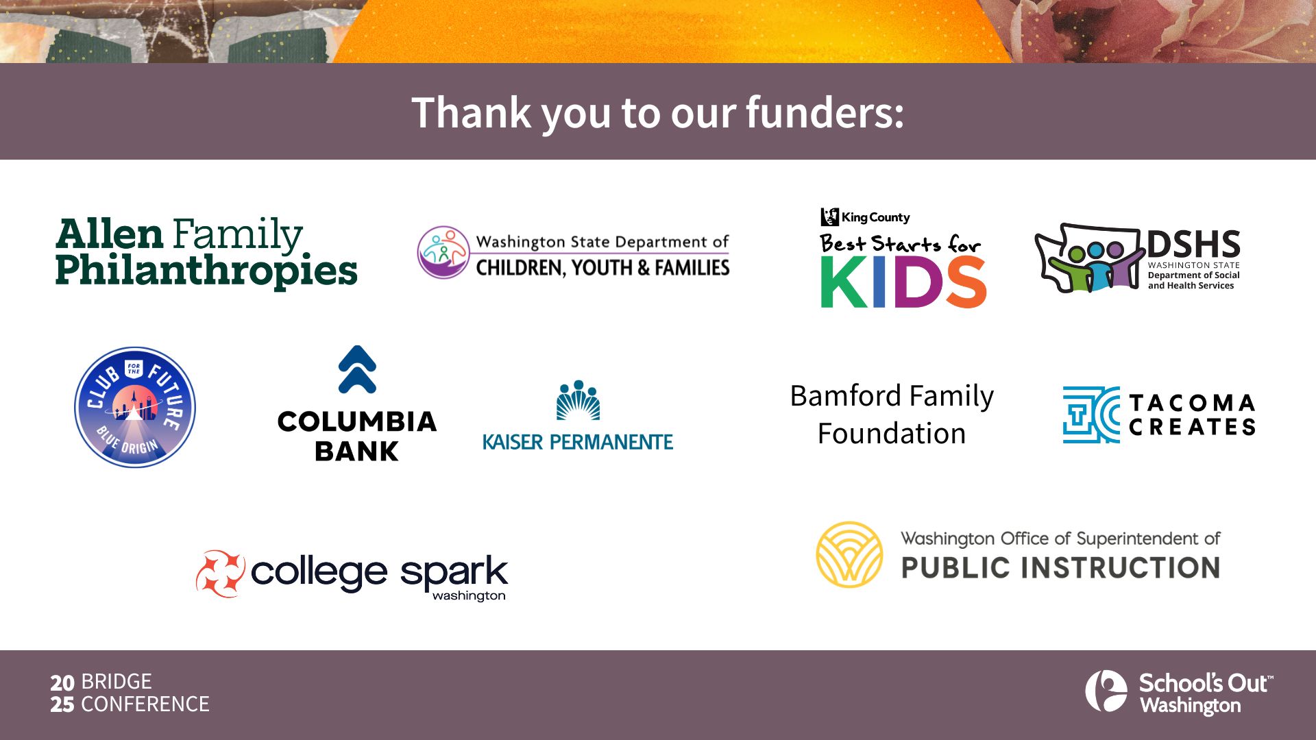 2025 Bridge Conference funder logos